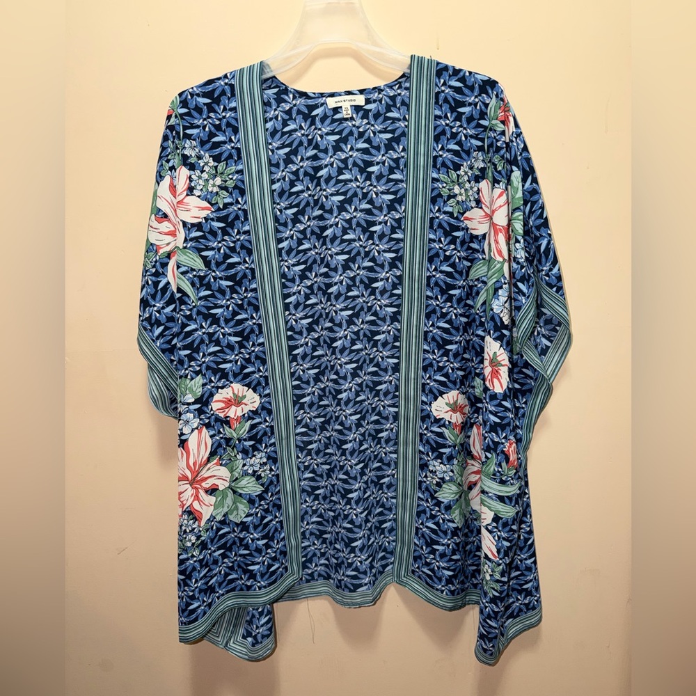 Max Studio Blue Floral Duster